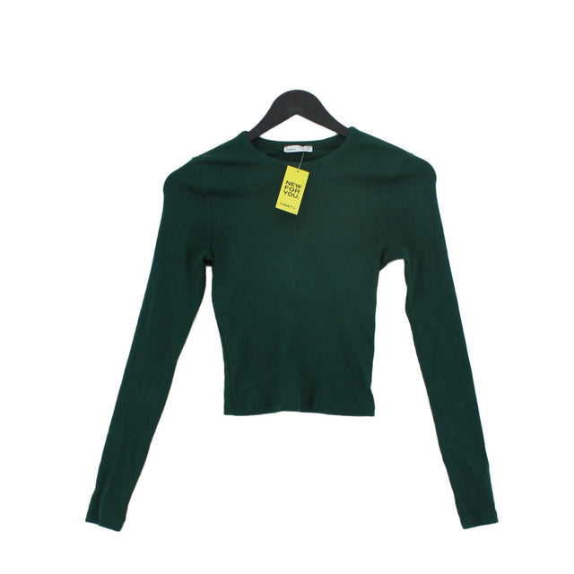 Bershka Women's T-Shirt S Green Cotton with Elastane
