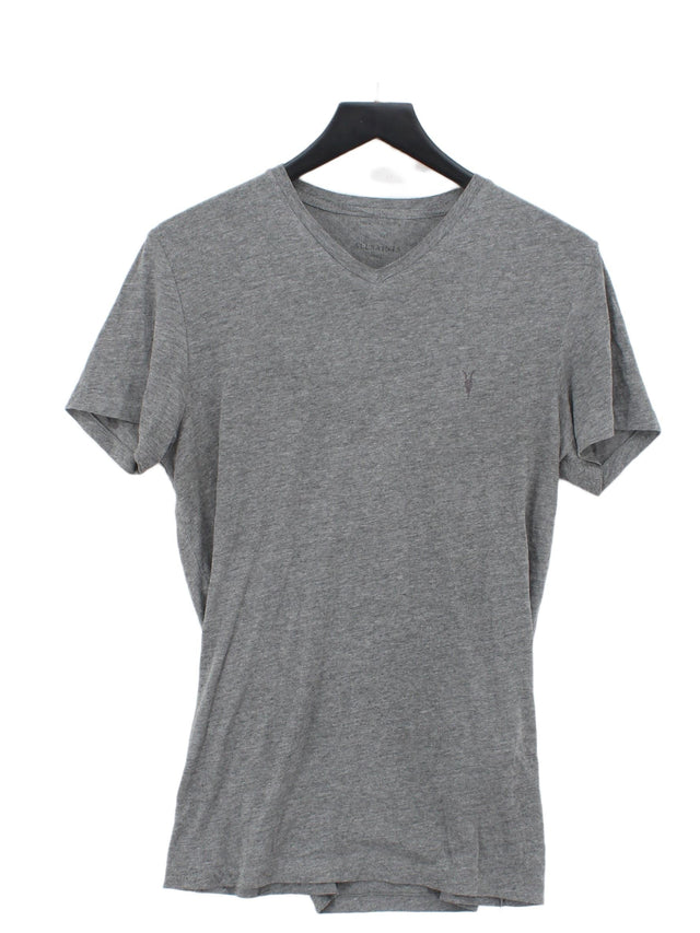 AllSaints Men's T-Shirt S Grey Cotton with Polyester