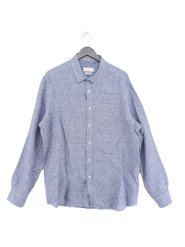 Massimo Dutti Men's Shirt XXL Blue 100% Linen