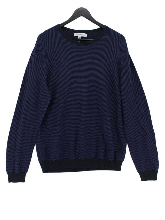 Calvin Klein Men's Jumper L Blue Cotton with Lyocell Modal