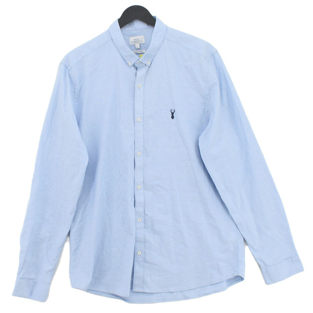 Next Men's Shirt L Blue Cotton with Elastane