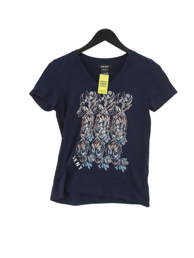 DKNY Women's T-Shirt S Blue Cotton with Lyocell Modal