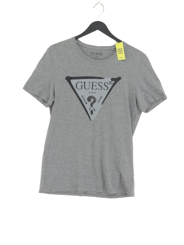 Guess Men's T-Shirt M Grey Cotton with Viscose