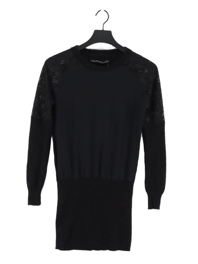 AllSaints Women's Midi Dress UK 4 Black Nylon with Mohair, Polyester, Silk, Wool