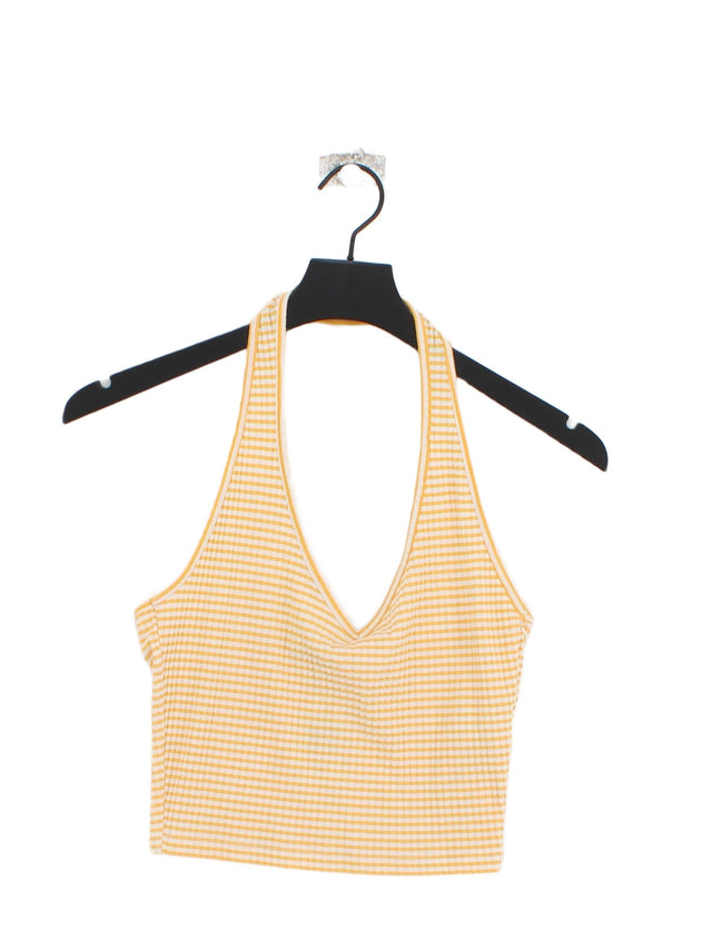 Pull&Bear Women's Top M Yellow Polyester with Cotton, Elastane