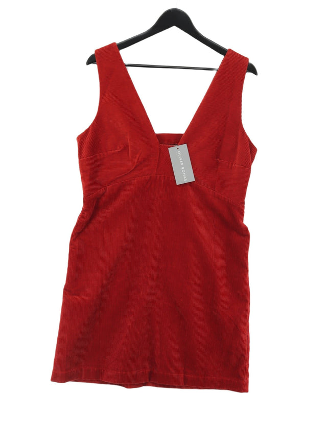 Oliver Bonas Women's Midi Dress UK 14 Red Cotton with Elastane, Polyester