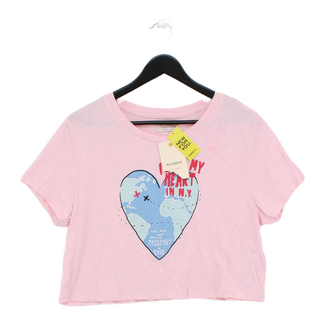 Pull&Bear Women's T-Shirt L Pink 100% Cotton