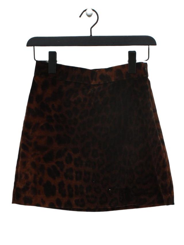 Zara Women's Mini Skirt XS Brown Cotton with Elastane, Polyester