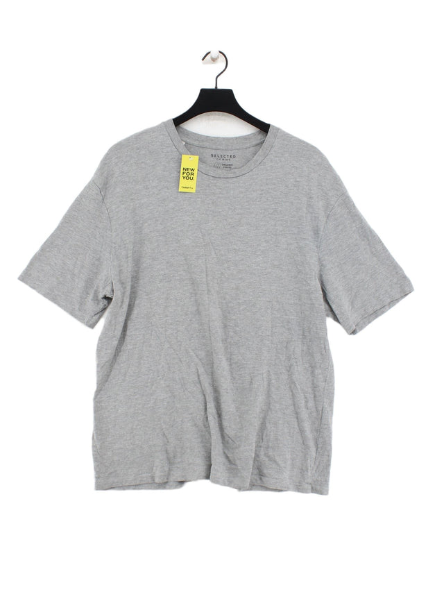 Selected Homme Men's T-Shirt XL Grey Cotton with Viscose