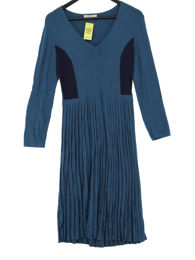 Woolovers Women's Midi Dress M Blue Viscose with Cotton