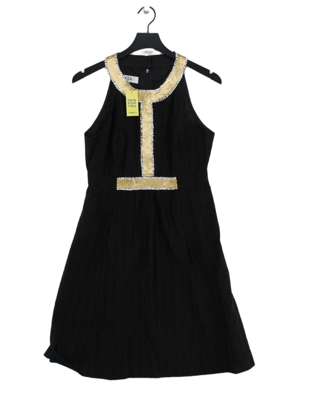 Tibi Women's Midi Dress UK 10 Black Cotton with Faux Leather, Other, Silk