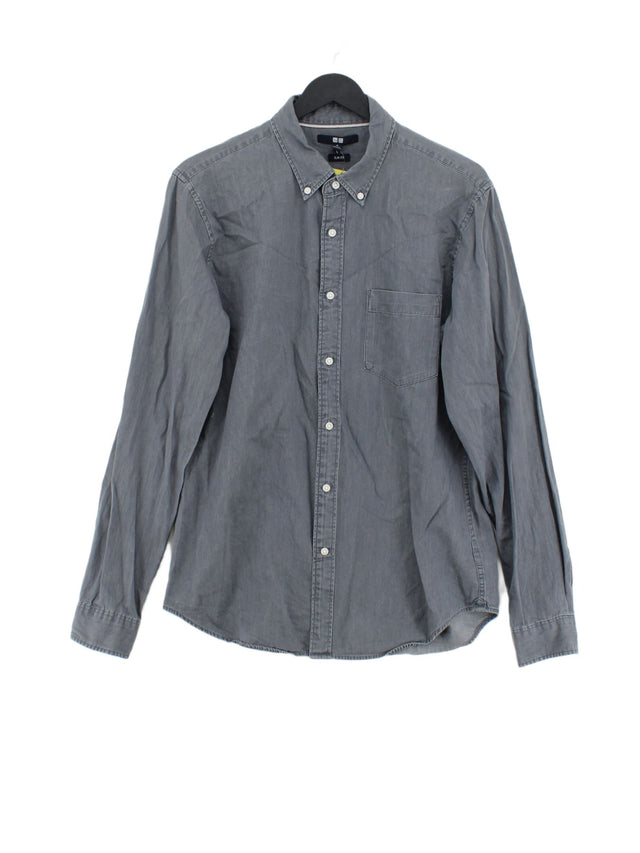 Uniqlo Men's Shirt M Grey 100% Cotton