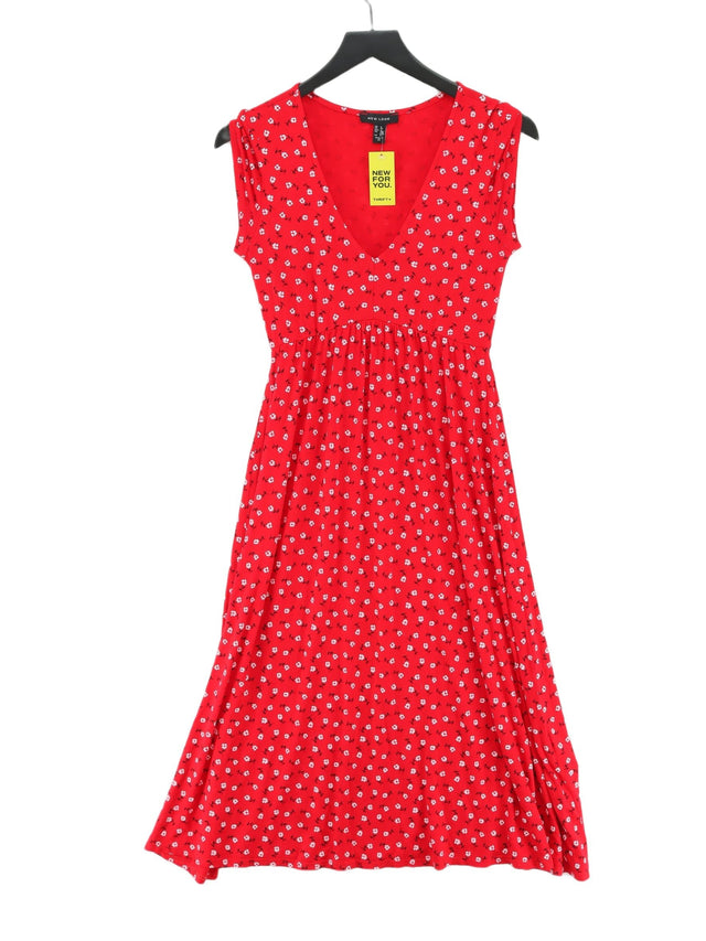 New Look Women's Midi Dress UK 8 Red Viscose with Elastane
