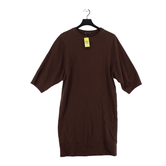 Zara Women's Midi Dress S Brown Cotton with Elastane, Polyamide