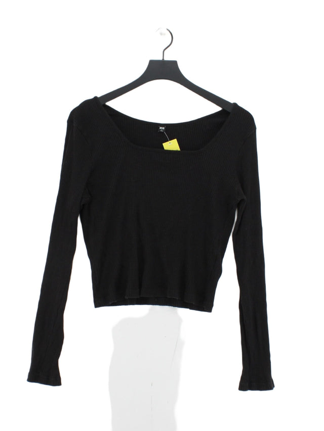 Uniqlo Women's Top L Black Cotton with Elastane