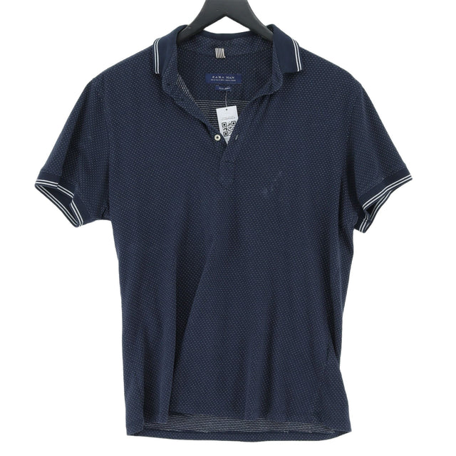 Zara Men's Polo M Blue Cotton with Polyester