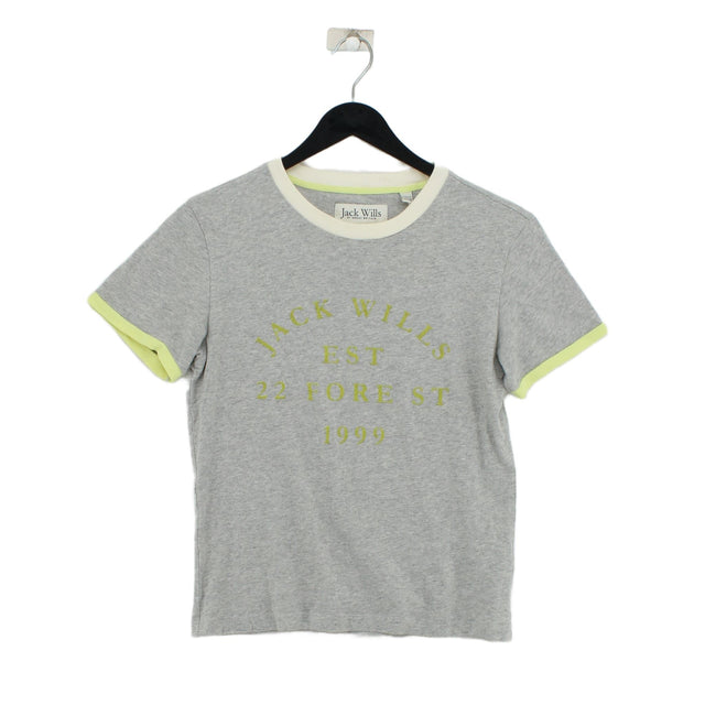 Jack Wills Women's T-Shirt UK 10 Grey 100% Cotton