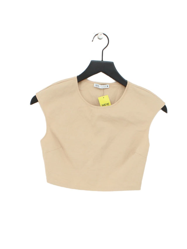 Zara Women's Top S Tan Cotton with Elastane, Polyester