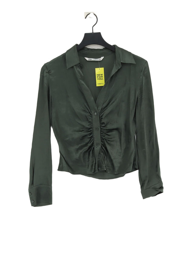 Zara Women's Blouse S Green Viscose with Elastane