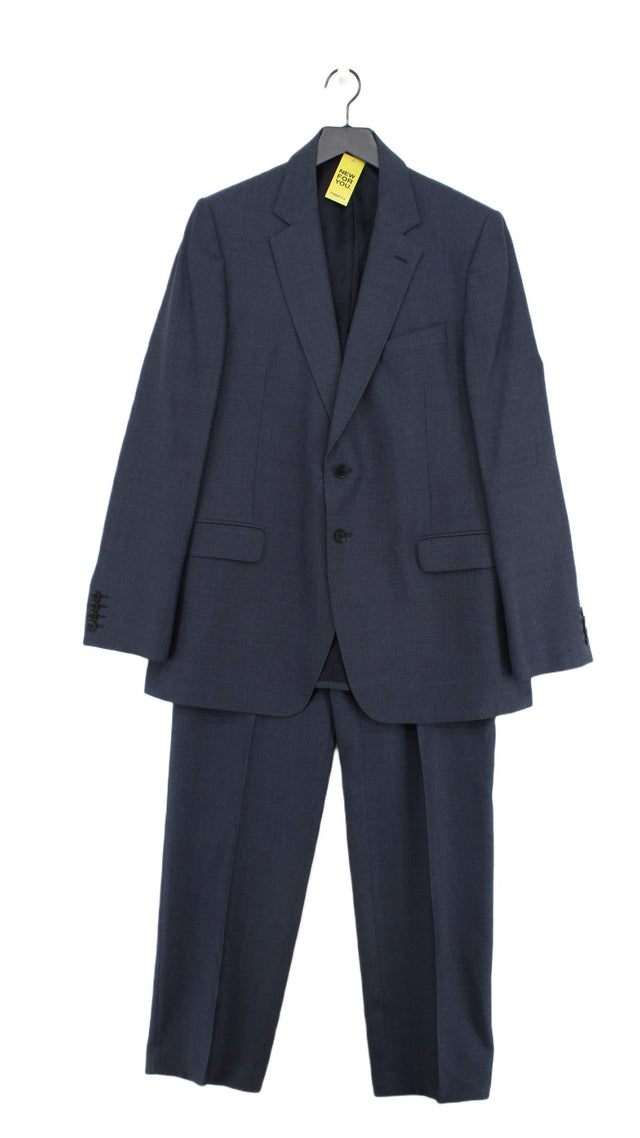 Jaeger Men's Two Piece Suit Chest: 44 in; Waist: 40 in Blue Wool with Polyester