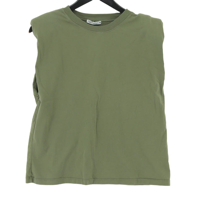 Zara Women's T-Shirt L Green 100% Cotton