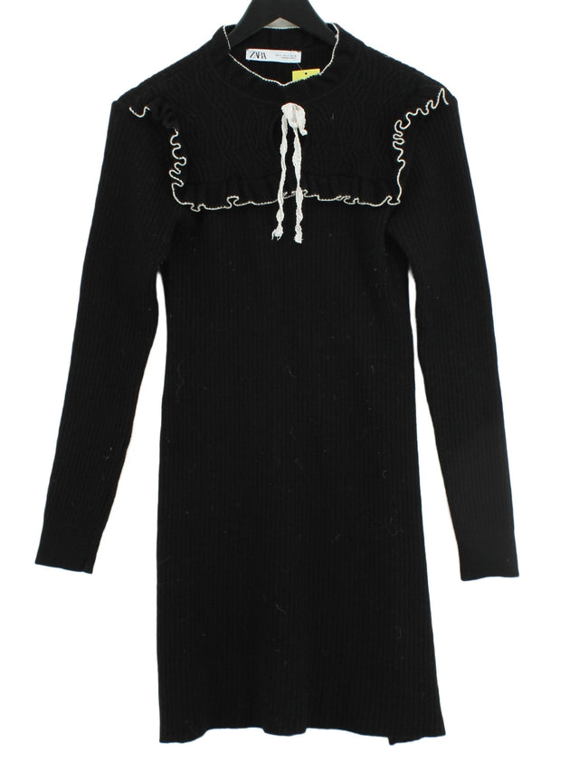 Zara Women's Midi Dress S Black Polyester with Acrylic, Viscose, Wool