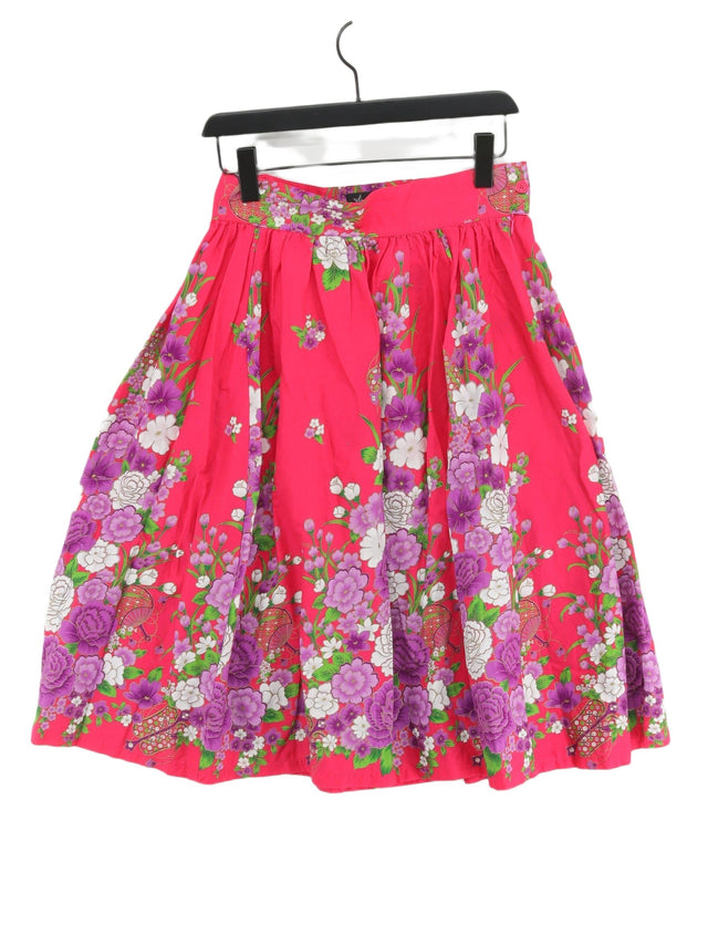 Collectif Women's Midi Skirt UK 12 Pink Cotton with Elastane