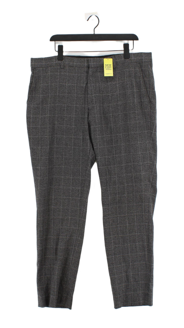 River Island Men's Suit Trousers W 38 in Grey Polyester with Viscose