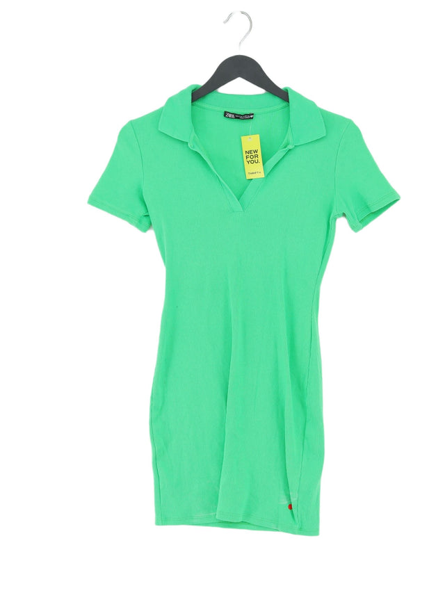 Zara Women's Midi Dress M Green Cotton with Elastane