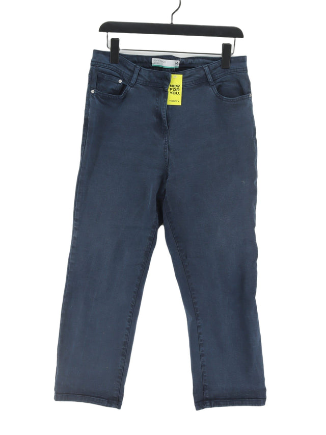 Next Women's Trousers UK 14 Blue Cotton with Elastane, Polyester
