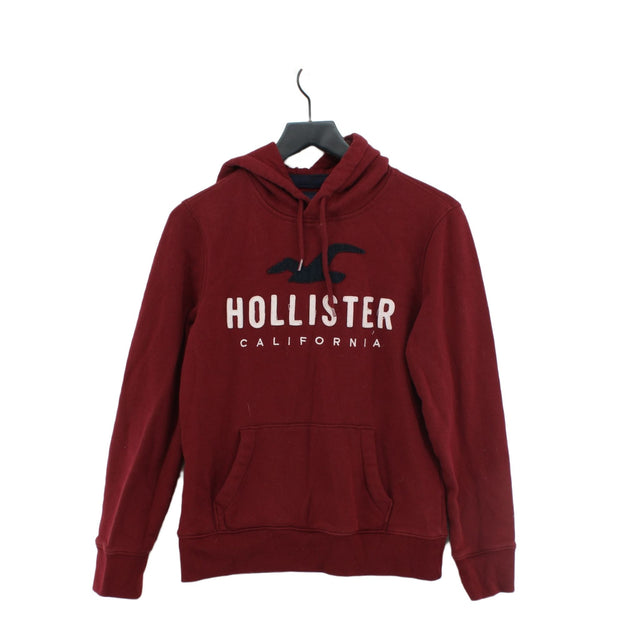Hollister Men's Hoodie S Red Cotton with Polyester