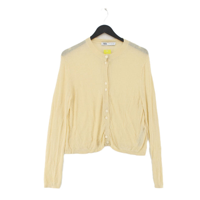 Zara Women's Cardigan S Yellow Viscose with Polyamide