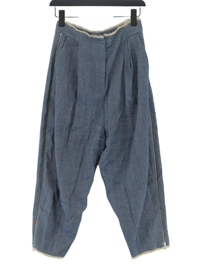 Whistles Women's Trousers UK 10 Blue Linen with Cotton