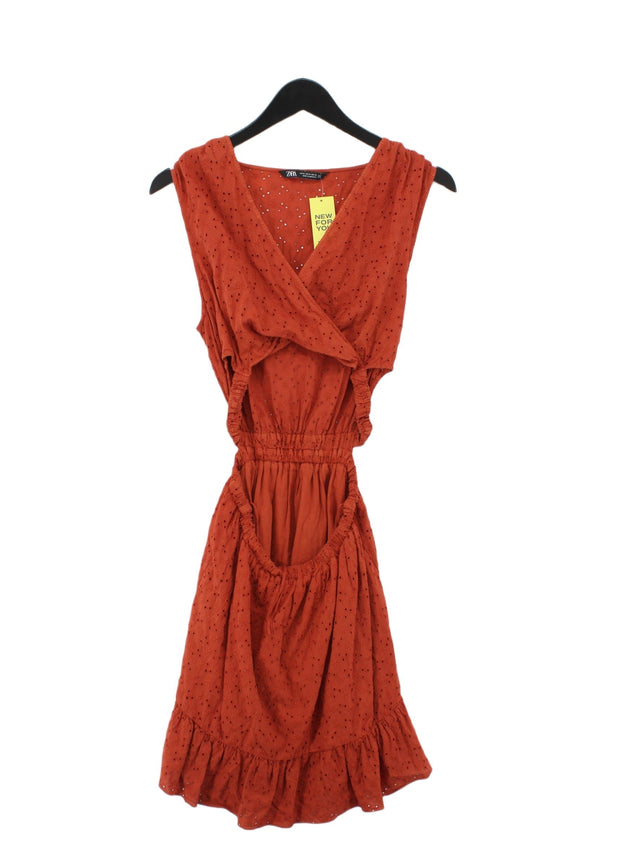 Zara Women's Midi Dress M Red 100% Cotton