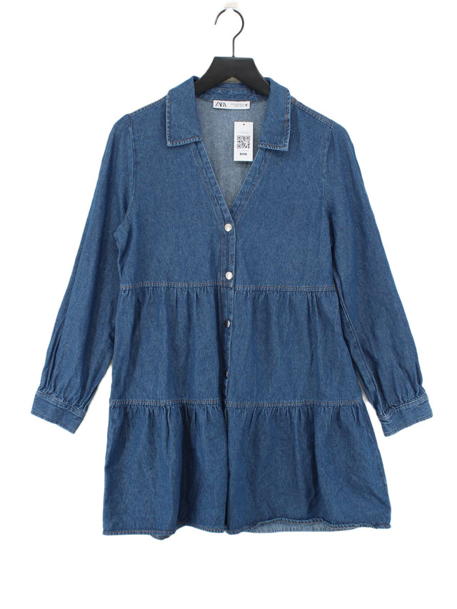 Zara Women's Midi Dress M Blue 100% Cotton
