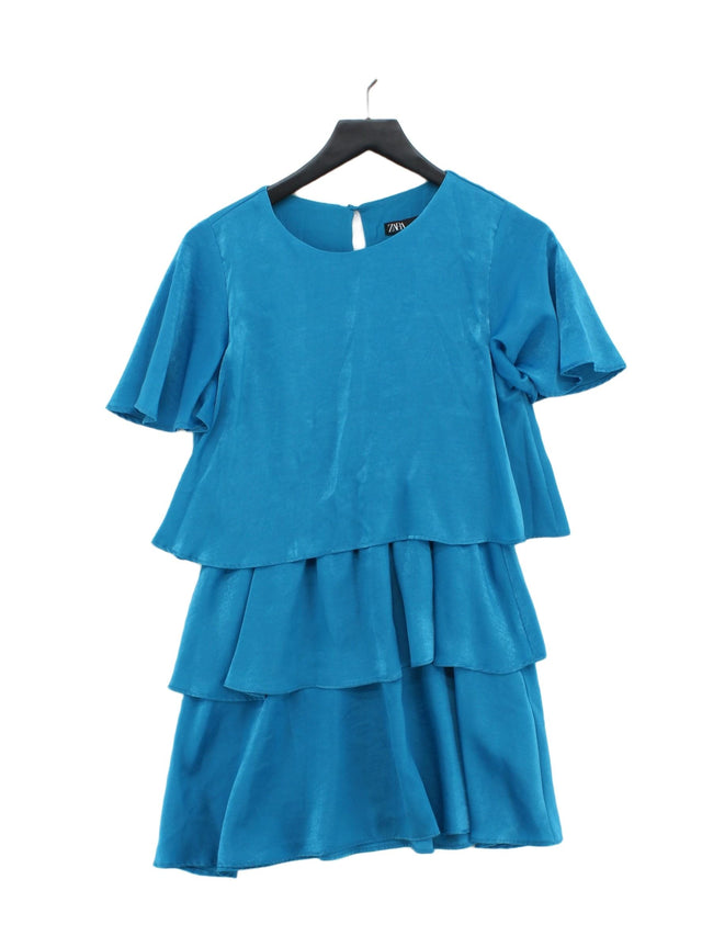 Zara Women's Midi Dress M Blue Polyester with Viscose