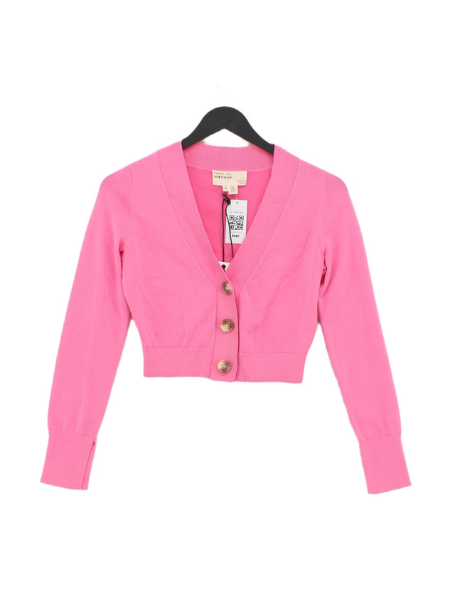 Ted Baker Women's Cardigan UK 6 Pink Cotton with Elastane, Polyamide, Polyester