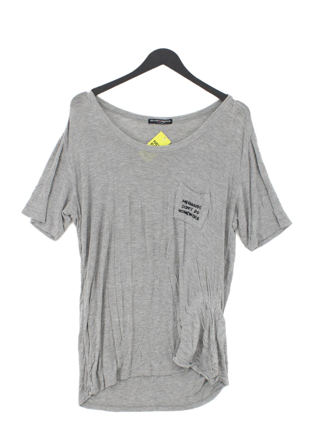 Brandy Melville Women's T-Shirt Grey Cotton with Elastane, Viscose