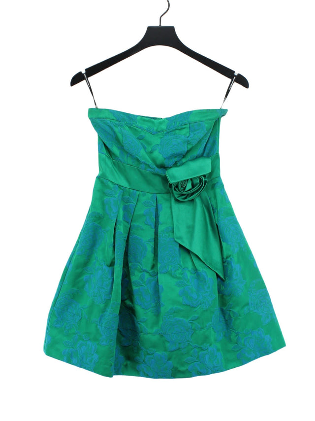 Warehouse Women's Mini Dress UK 8 Green Cotton with Polyester, Silk