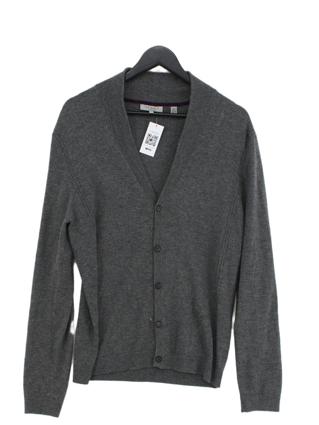 Ted Baker Men's Cardigan Chest: 38 in Grey Wool with Cashmere