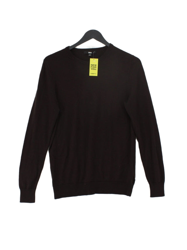 Uniqlo Men's Jumper L Brown 100% Wool