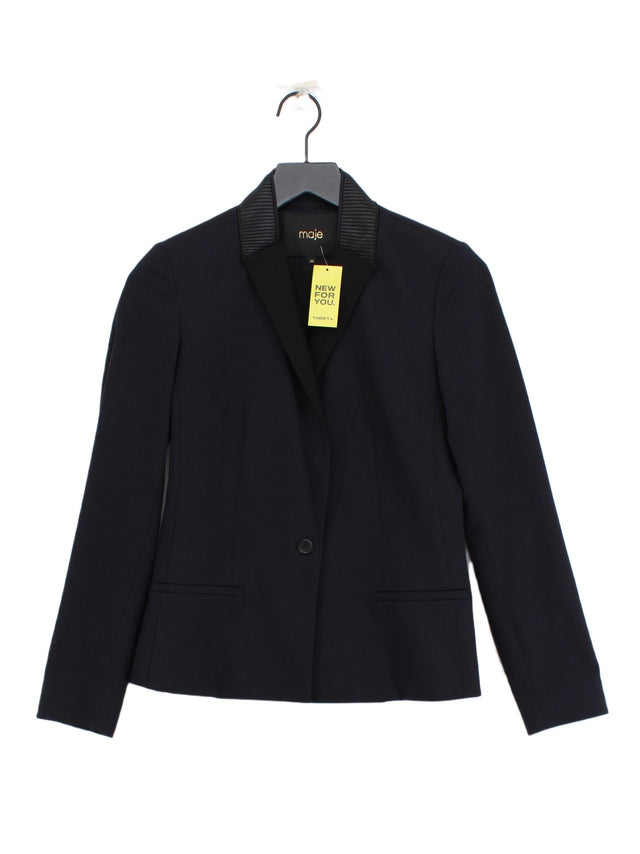 Maje Women's Blazer UK 8 Blue Polyester with Elastane, Viscose, Wool