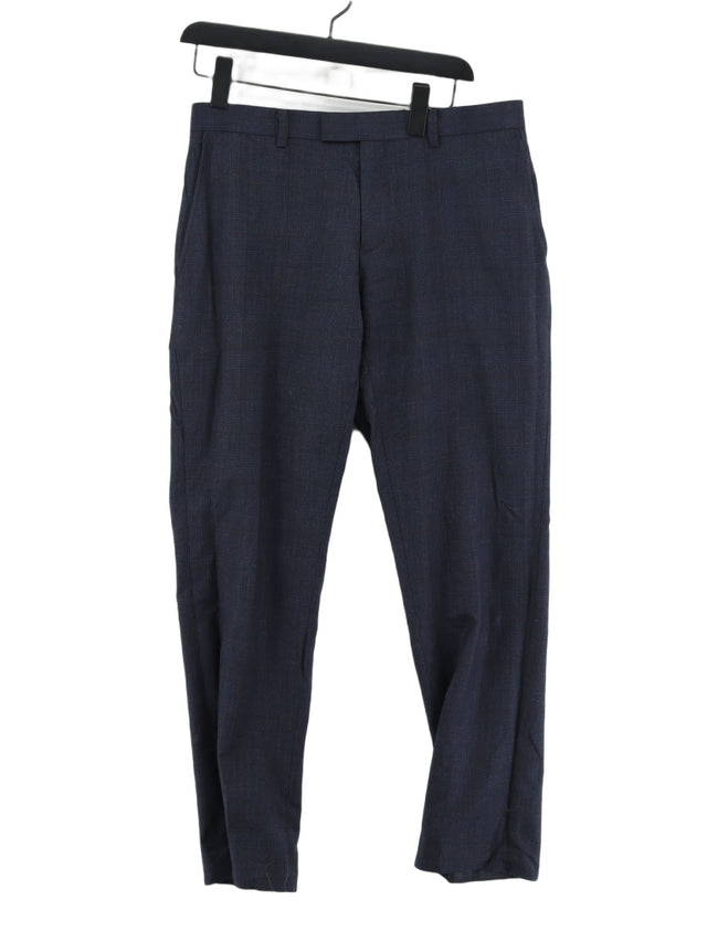 Moss Men's Suit Trousers W 32 in Blue Wool with Other, Polyester