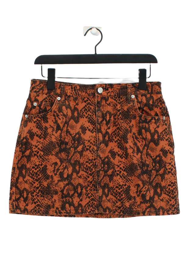 Topshop Women's Midi Skirt UK 12 Orange 100% Cotton
