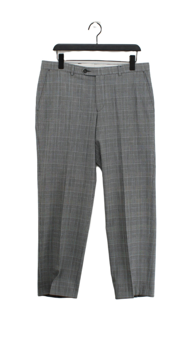 Oscar Jacobson Men's Suit Trousers W 32 in Grey Polyester with Other, Wool