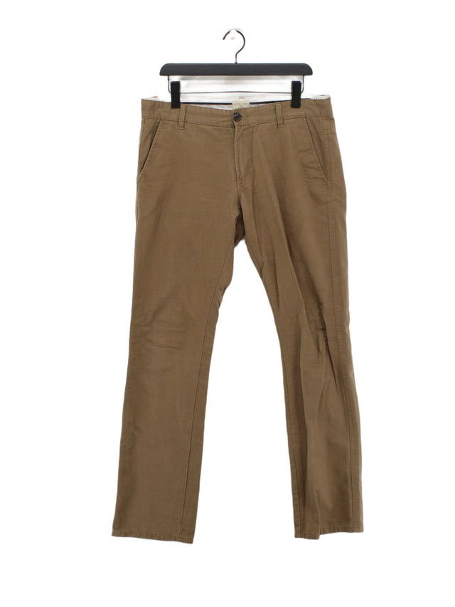 Selected Men's Suit Trousers W 34 in Brown 100% Cotton