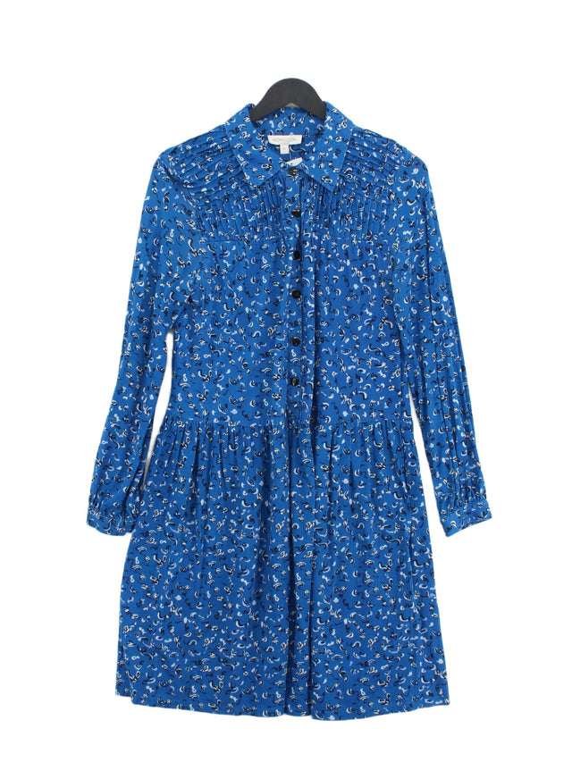 Monsoon Women's Midi Dress S Blue Cotton with Linen, Viscose