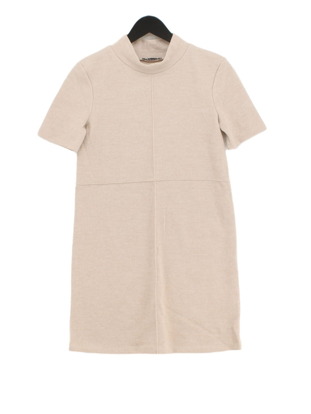 Zara Women's Midi Dress S Tan Cotton with Polyester