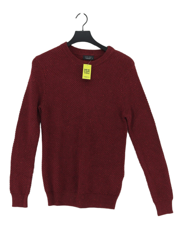 Zara Men's Jumper M Red Cotton with Acrylic