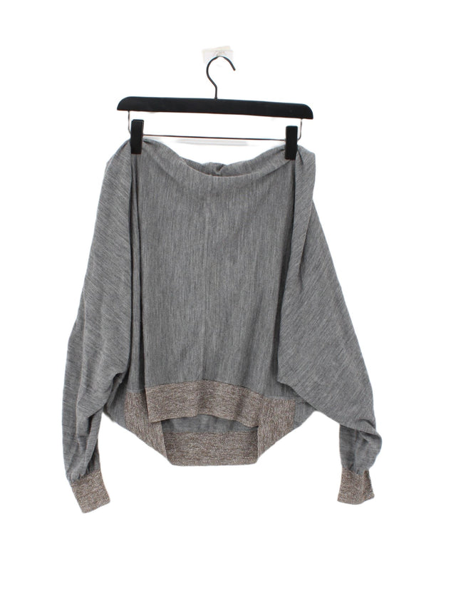 AllSaints Women's Top UK 12 Grey Wool with Linen, Polyamide, Polyester